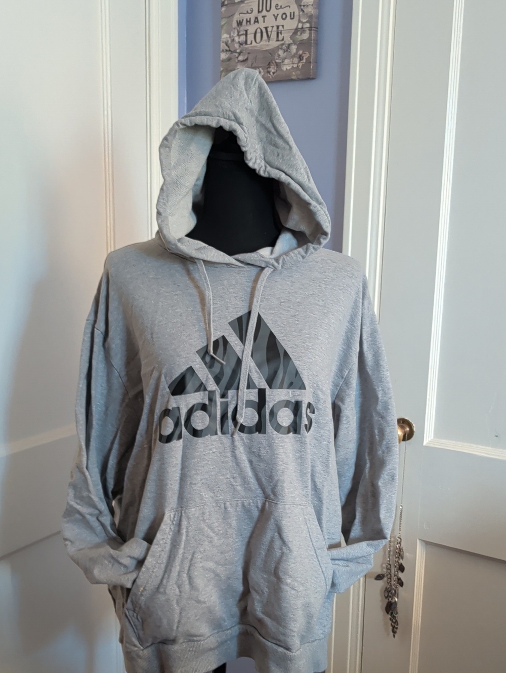 adidas Gray Zip-Up Hoodie with Black Logo XL